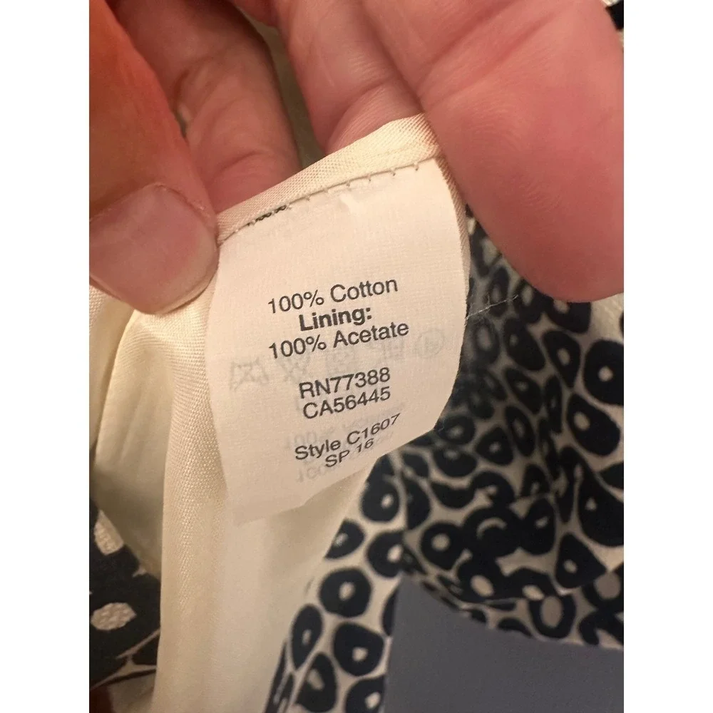 J.Crew Navy Ivory Basketweave Cotton Circle Print Cap Sleeve Dress Size 6 - Picture 6 of 6